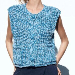 Zara Chunky Knit Blue Vest Size M
